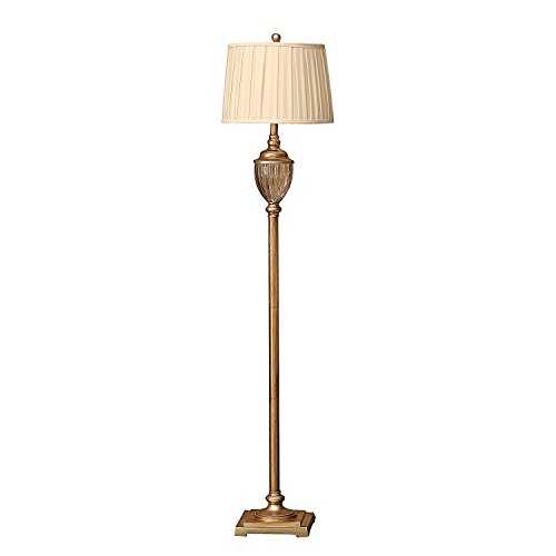 Floor Lamp, Berg Crystal Antique Brass Floor Lamp for Living Room Bedroom Lounge Modern Metal Standing Lamps 61"H, Linen Shade (Gold)