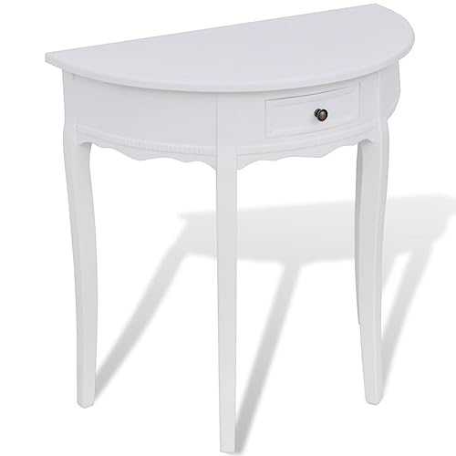 vidaXL Half-round Console Table with Drawer White Entryway Hall Side Desk