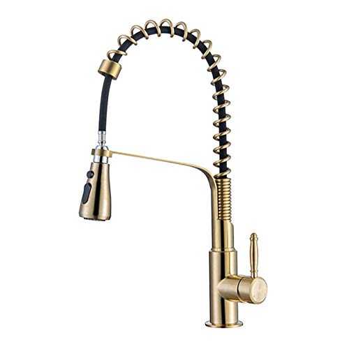 Kitchen Faucets with Pull Down Sprayer, Brass Faucets for Kitchen Sink, Single Handle Pull Out Spring Spout Kitchen Fauce, Hot Cold Water Mixers Tap,Brushed Gold