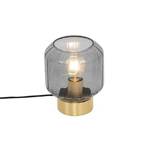 Qazqa - Design Table Lamp | Table Light Brass with Smoke Glass - Stiklo - Modern - Suitable for LED E27 | 1 Light - Glass Table lamp - Suitable for Living Room | Bedroom |