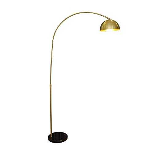 ZCYY Arc lamp golden, retro floor lamp with copper lampshade, black marble base, foot switch and E27 socket, metal floor lamp for living room, office, reading room, height adjustable 130-160cm