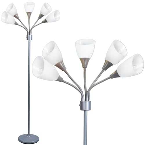 Lightaccents Modern Floor Lamp Room Light Medusa Multi Head Standing Lamp Bedroom Light with 5 Adjustable Acrylic Reading Shades Room Light (Silver) (Cream)