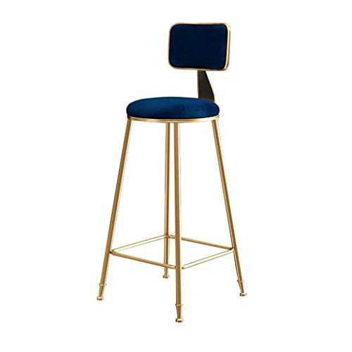 LXYPLM Bar Stools Chairs Kitchen Dining Velvet Round Seat Upholstered Backrest Counter Pub Cafe Gold Metal Legs (Color : Blue, Size : 75cm)