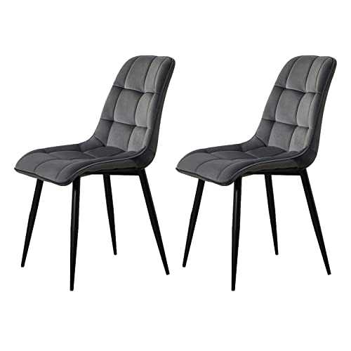 OFCASA Set of 2 Velvet Dining Chairs Dark Grey Kitchen Counter Chairs with Soft Padded Seat Metal Legs Lounge Chairs for Home Office