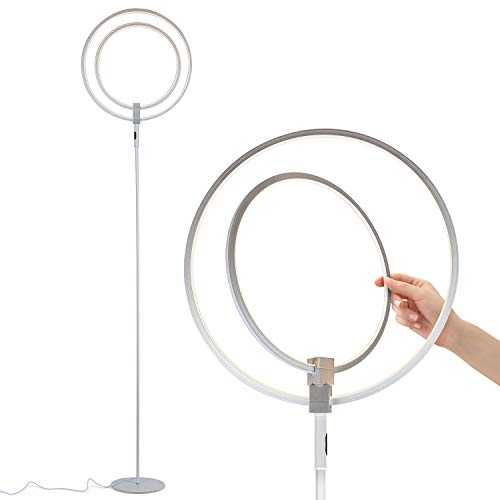 Brightech Eclipse Modern LED Torchiere Floor Lamp - Very High Brightness, Indoor Lamp - Living Room Standing Light - Alternative to Halogen - Built in Touch Dimmer - Silver