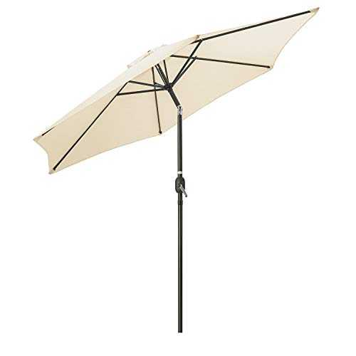 CHRISTOW Tilting Garden Parasol Umbrella 2.7m, Large Outdoor Sun Shade With Crank Handle, UV Protective, Aluminium Pole (Cream)