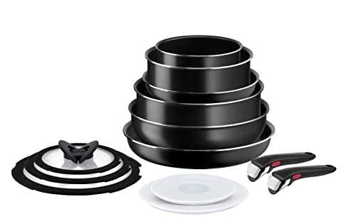 Tefal Ingenio Easy ON Pots & Pans Set, 13 Pieces, Stackable, Removable Handle, Space Saving, Non-Stick, Non Induction, Black, L1599243