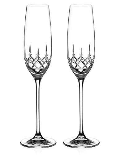 DIAMANTE Champagne Flutes Prosecco Glasses Pair with ‘Classic’ Collection Hand Cut Design - Set of 2 Crystal Glasses
