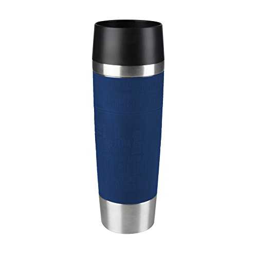 Tefal K3082214 Travel Mug Grande, Reusable Drink Bottle To Go, Quick Press Closure, Blue Silicone Bottle Sleeve, 500 ml