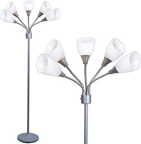 Modern Floor Lamp Room Light by Lightaccents -UK Specifications - Medusa Multi Head Standing Lamp Bedroom Light with 5 Adjustable White Acrylic Reading Shades Room Light (Silver)
