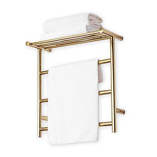 LXTIN Towel Warmer, Stainless Steel Heated Towel Rail Radiator Wall-Mounted Electric Towel Rack with Shelf, for Bathroom, Gold, 3 Bars (HardWire)