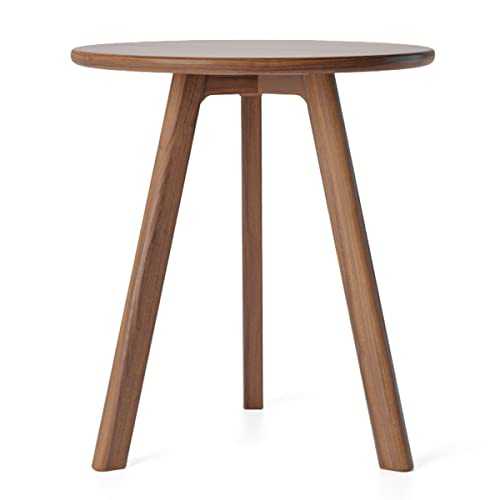 Round Side Table 100% Solid Wood Occasional Table Minimal Scandinavian End Table for Living Room Sofa Table (Walnut)