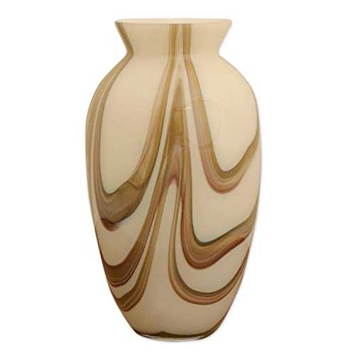 Novica Handmade Cream and Coffee Art Glass Vase
