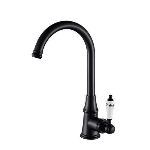 Kitchen Mixer Tap - Kitchen Tap, 360 ° Rotating Retro Brass Black Single Lever Kitchen Sink Mixer Tap, Cold & Hot Water Available - Compatible with Double Kitchen Sink, with UK Standard Fittings