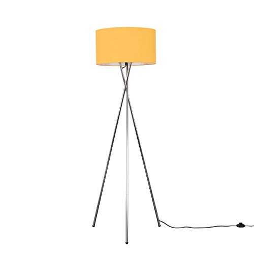 Modern Polished Chrome Metal Tripod Floor Lamp with a Mustard Cylinder Shade - Complete with a 6w LED Bulb [3000K Warm White]
