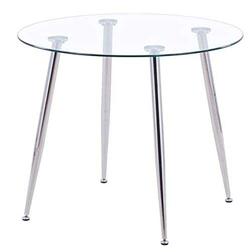 GOLDFAN Modern Round Dining Table Glass Table with Metal Legs for Kitchen Dining Room Office，Silver (Silver)