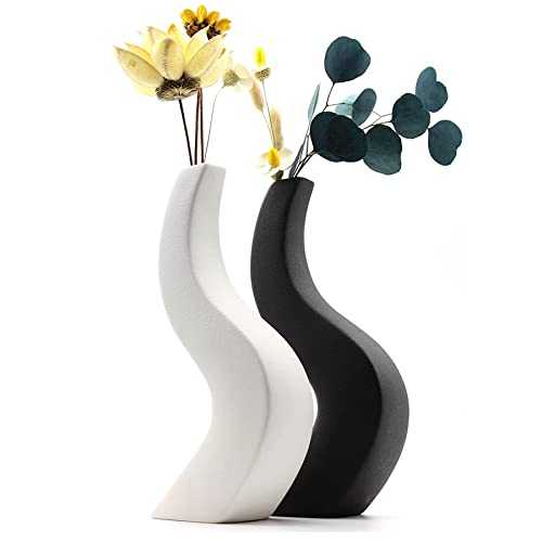 Winsterch Modern Ceramic Vase Set for Flowers,Decorative Vase for Home Decor, Room Decoration,Flower Vase for Living Room Office Floor Home Table,Vase for Dried Pampas Grass and flowers (White+Black)
