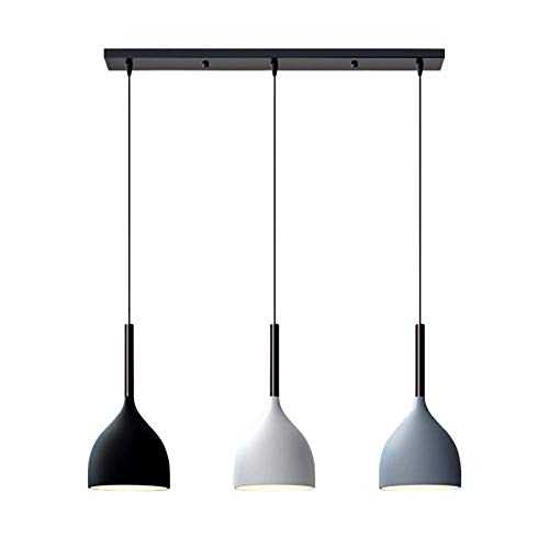 LFsem 3 Lights Metal & Wood Pendant Light E27 Hanging Lamp for Island (Straight)
