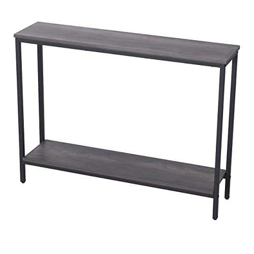 MAJARO Modern Industrial Sofa Console Table for Living Room, Office (Dark Grey, Double Layer)