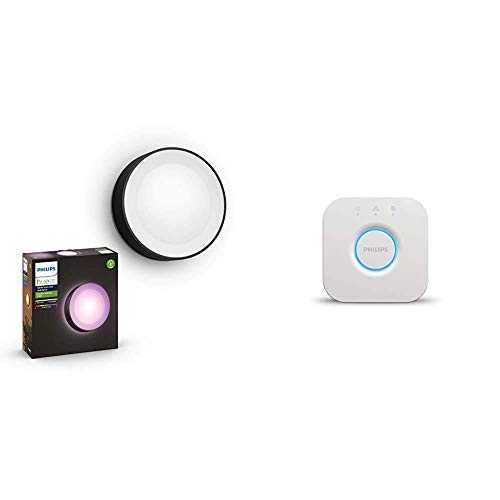 Philips Hue Daylo White and Colour Ambiance LED Smart Outdoor Wall Light, Black + Hue Bridge Bundle, Compatible with Alexa, Google Assistant & Apple HomeKit