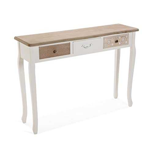 Versa Boedo Entrance or Hallway Console Table with 3 Drawers, Height 78.5 x Width 30 x Depth 109 cm, Wood, Brown and White, 78,5 x 30 x 109 cm