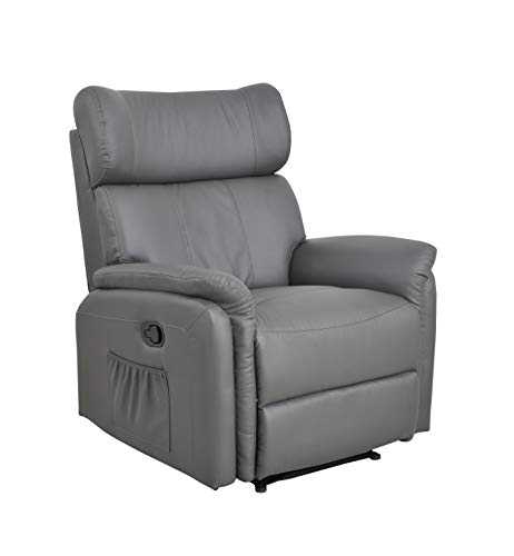 Fine Chairs Manual Bonded Leather Recliner Armchair Sofa Chair Lounger Living Room (Grey)