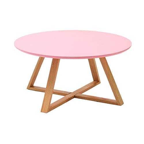 Interior Deco Tables Solid Wood Round Coffee Table, Pink Low Table Home Living Room Sofa Coffee Table Nordic Decorative Side Table, 80 * 80 * 39CM Durable Furniture(Size:80 * 80 * 39CM,Color:Pink)