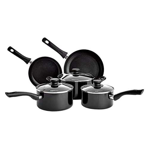 Amazon Basics 5-Piece Non Stick Induction Cookware Set, Including Frying Pan, Saucepan and Casserole with Lids, Black