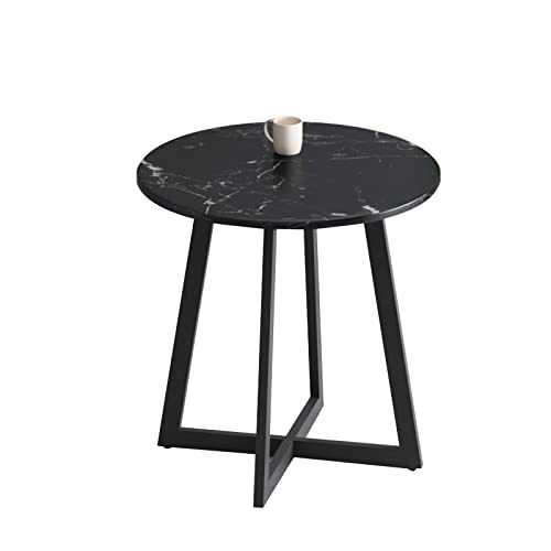Round Side Table, Dining Table, Wooden Marble Look Top & Sturdy Metal Legs For Kitchen, Dining Room, Balcony, Easy Assembly - Dia 60/70/80cm - Black(Size:60 * 60 * 75CM,Color:Black)