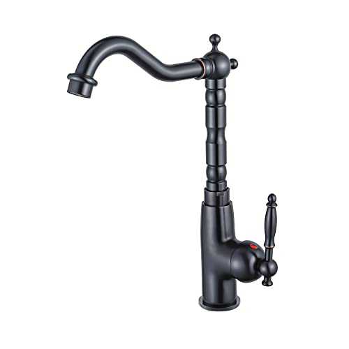 BOAOTX Kitchen Tap Black Retro Kitchen Tap Antique Sink Mixer Tap 360° Rotatable Kitchen Sink Mixer Tap Single Lever Country House Made of Brass Oil Rubbed Bronze