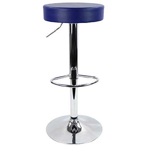 KKTONER Round Bar Stool PU Leather with Footrest Height Adjustable Swivel Pub Chair Home Kitchen Bar stools Backless Stool (Blue)