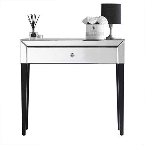 CARME Laguna - Luxury Mirrored Dressing Table 1 Drawer Crystal Handle Bedroom Glass Furniture (Silver)