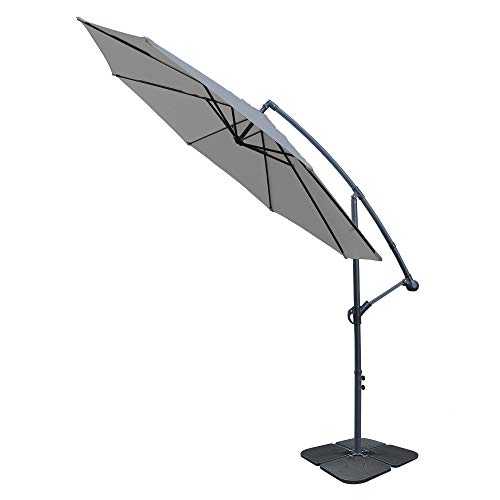 Greenbay 3m Banana Parasol Patio Sun Shade Canopy - Crank and Tilt Umbrella (Grey,Parasol Base Included)