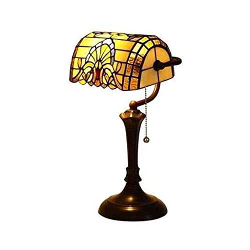 KELITINAus Style Bankers Desk Lamp Vintage Stained Glass Table Lamp Traditional Antique Zinc Base for Office Home Night Light Bedroom Art Deco Lighting