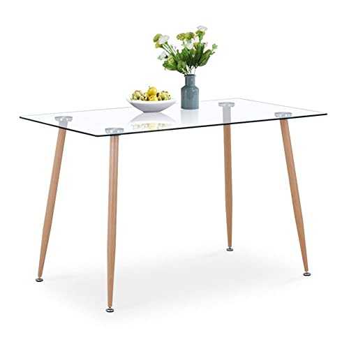 GOLDFAN Glass Dining Table Modern Wood Style for Kitchen Table Rectangle Dining Room Table, 120 x 70 x 75 cm (Table Only)