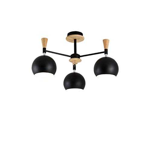 Durable Ceiling Lights Nordic Modern Minimalist Solid Wood Ceiling lamp, Living Room Bedroom Restaurant Creative Personality Round LED Ceiling lamp, Black lampshade Ceiling Lights (Size : M-6),Colour: