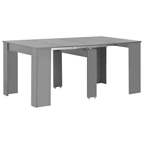 Tidyard Dining Table Extendable Industrial Style High Gloss Grey 175x90x75 cm