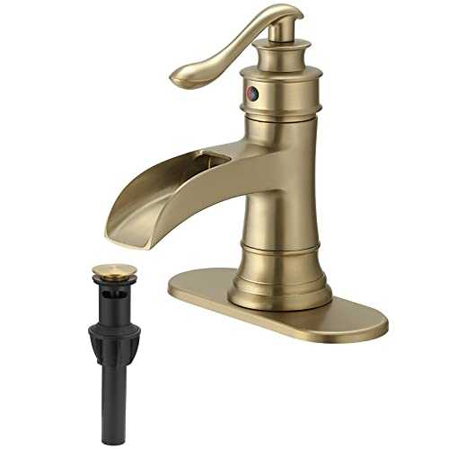 Greenspring Brushed Gold Bathroom Faucet Single Hole Single Handle Waterfall Harmhouse Faucet for Sink Lavatory Commercial Bath Vanity Tap