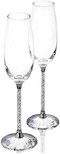 Pair of Crystal Filled Champagne Flutes Glasses Prosecco Elements Romany,Crystal Champagne Flutes Glasses (Pair) Tall Stem Filled with Finest Czech Crystals – Gift for Wedding Anniversary Engagement