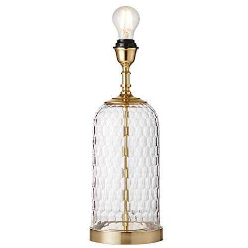 60W E27 | 450mm Tall Geometric Table Lamp Light | Hand Cut Glass & Brass Trim Base ONLY | Modern Textured Pretty Bedroom Bedside Sideboard Office Desk Reading Feature Lighting | LED