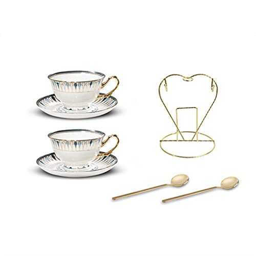 MQH British Tea Cup Set Ceramics Afternoon Tea Set Porcelain Coffee Cup Set for Afternoon Tea Latte Coffee Dessert (Color : Pink+Blue, Size : 4 pcs)
