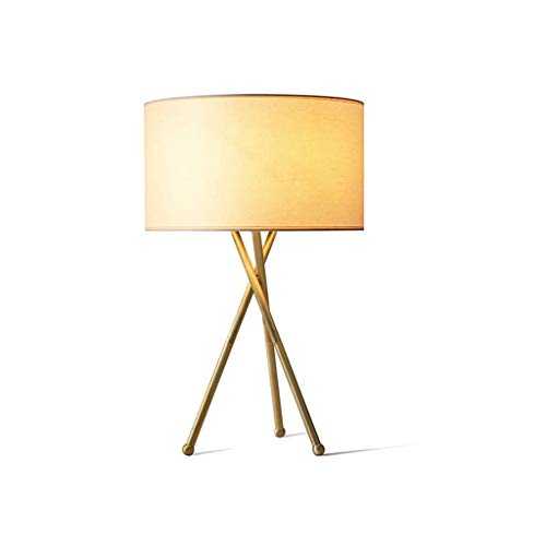 NXYJD Modern Brass Metal Base Fabric Lampshade Bedside Table Lamp, Small Table Lamp for Bedroom Living Room Office