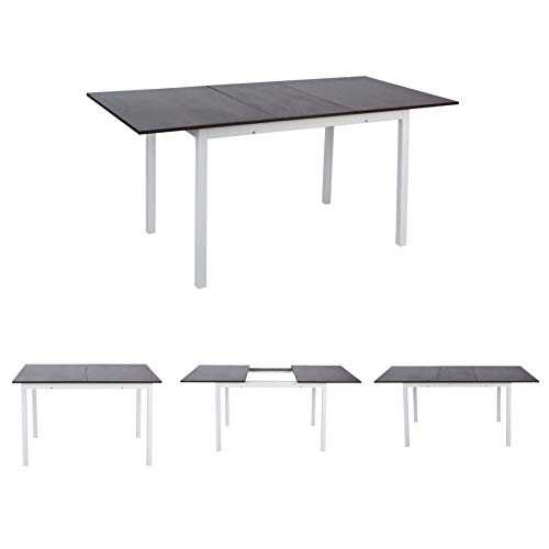 MEUBLE COSY Extending Dining Table Modern for 4 6 People Office Desk Steel Frame, Metal, Black, 120-160x80x75cm