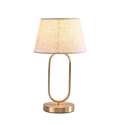 NAMFHZW Nordic Brushed Brass Table Lamp Fabric Shade E27 1-light Bedside Nightstand Lamps Rustic Farmhouse Living Room Desk Lamp Modern Home Hotel Deco Lighting Fixture H17.73in