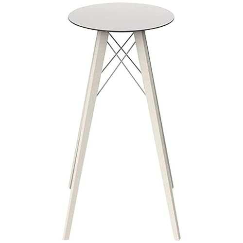 Vondom - Faz Wood Round White HPL Table and Black Edge with Bleached Oak Legs Diameter 50 x Height 105 cm