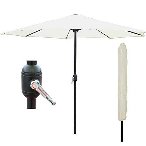 GlamHaus Garden Parasol Table Umbrella with Crank Handle for Outdoors, UV 40+ Protection, Additional Parasol Protection Cover, 2.7m, Gardens and Patios - Robust Steel (Cream)