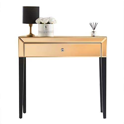 CARME Laguna - Luxury Mirrored Rose Gold Dressing Table 1 Drawer Crystal Handle Bedroom Glass Furniture