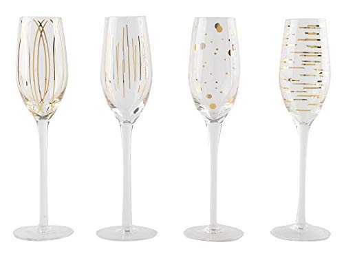 Mikasa Cheers Etched Crystal Champagne Flute Glasses, Gold, 210 ml