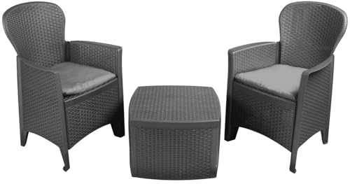 IPAE Rattan Garden Table and Chairs Set Set Of 2 Garden Chairs With Cushions & Table Patio Set