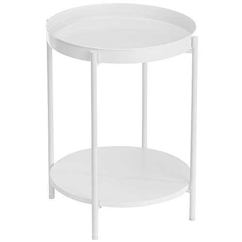 VASAGLE 2-Tier Side Table, End Table with Movable Tray, Coffee Table, Steel Frame, for Living Room, Bedroom, White LET221W10